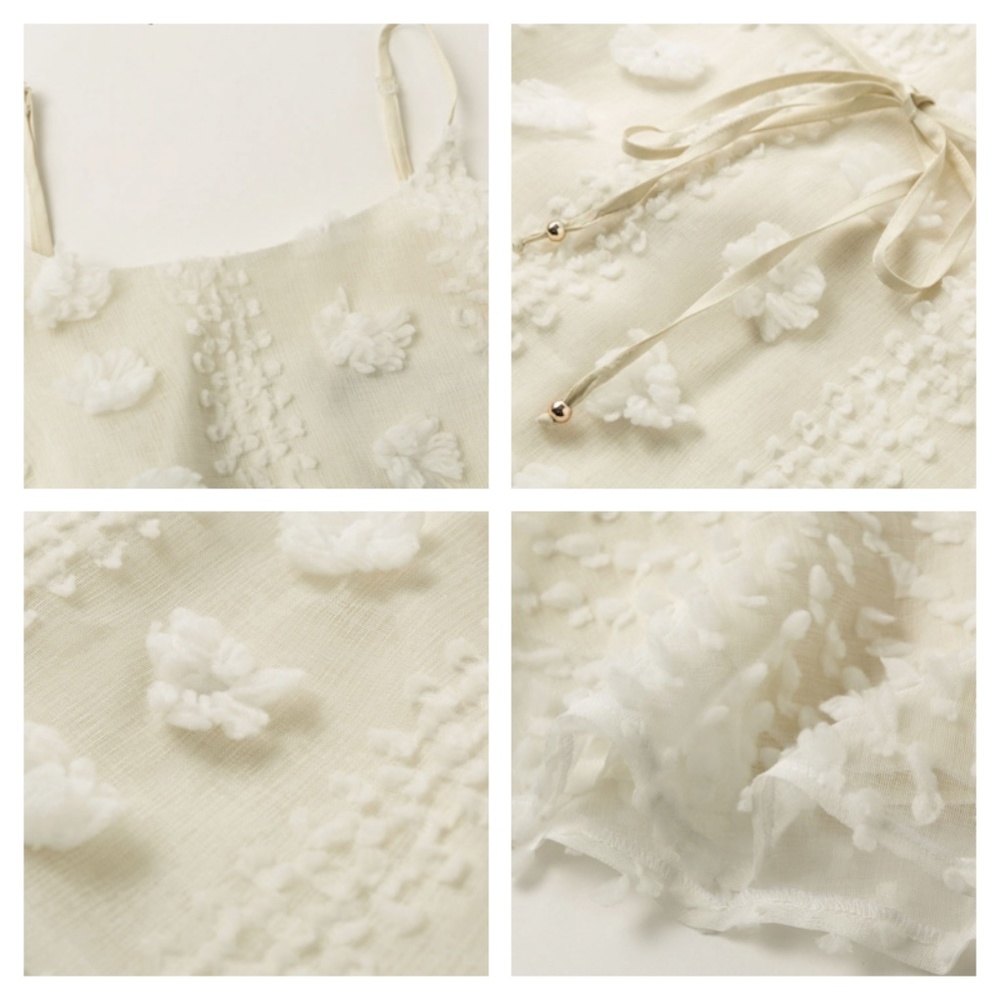 Textured Mini Dress Beige Ruffle Cami Ties - Picture 8 of 12